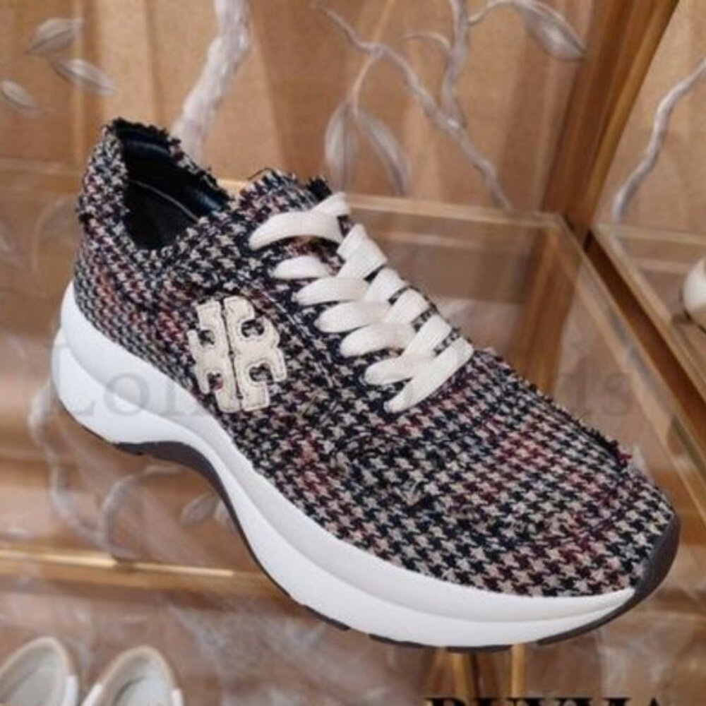 Tory Burch $298 Kick Trainer Scotts Houndstooth Cream/Black Multi Sz 11 NIB!